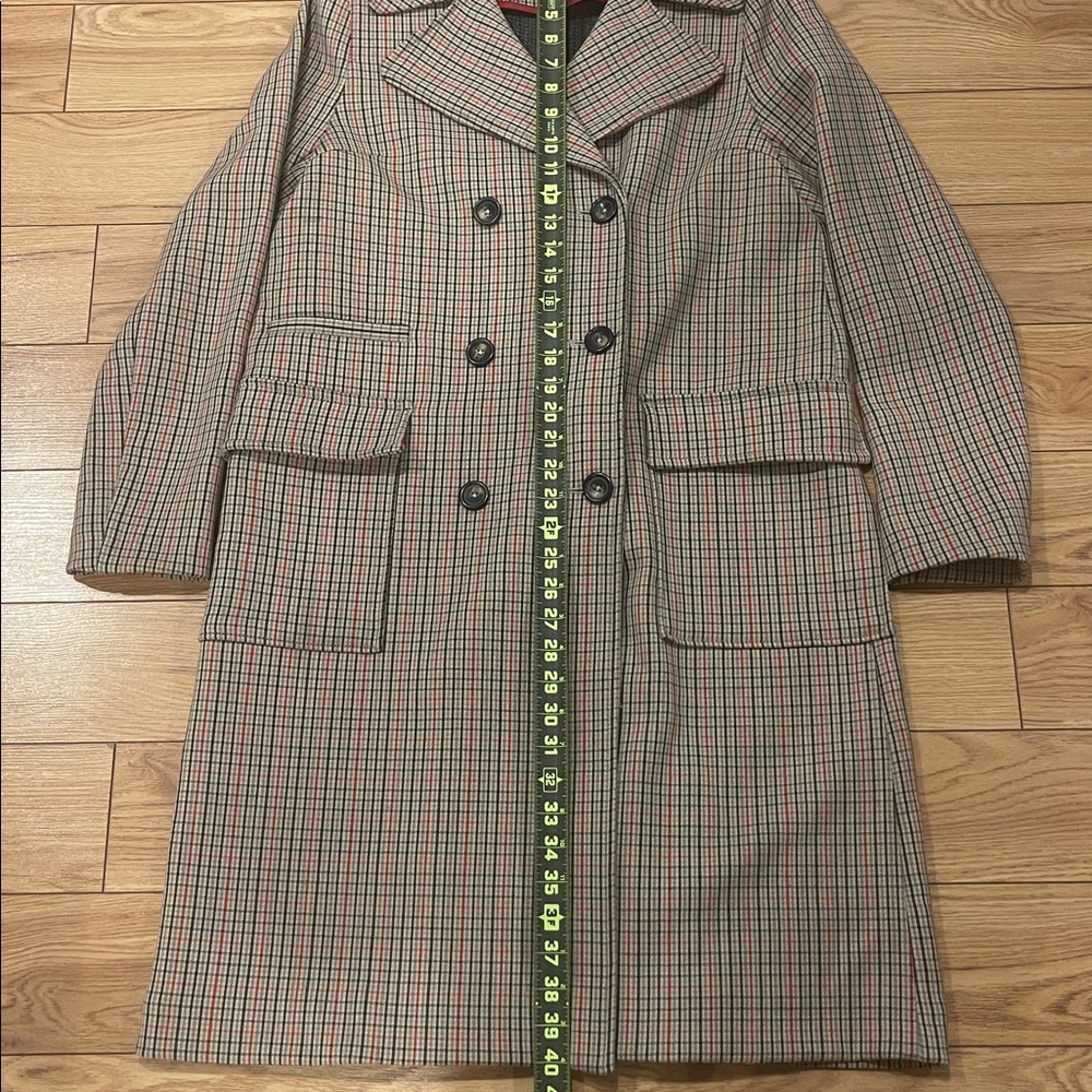 H&M Double-Breasted Checked Trench Coat in Brown and Red - Picture 10 of 12